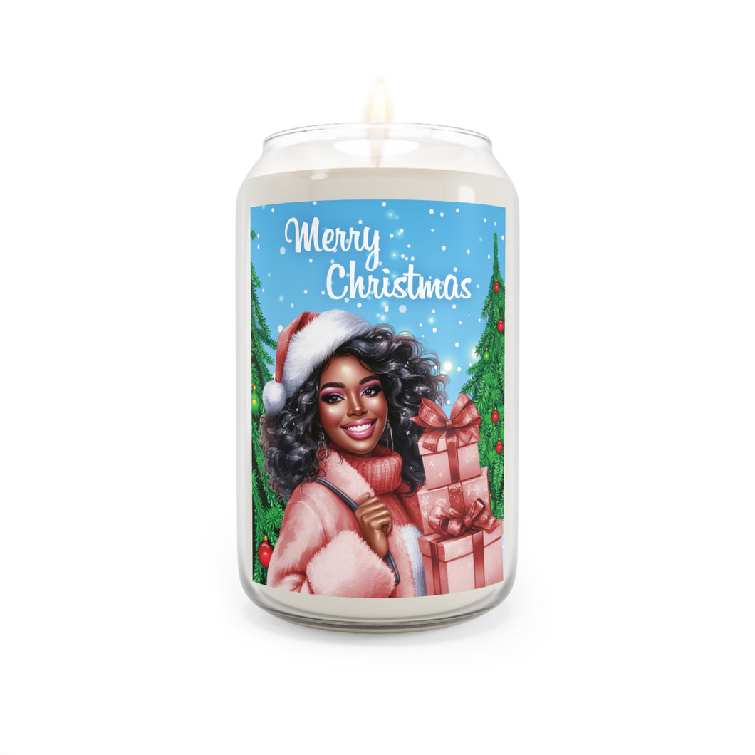 Pink Gifts - Smiling Black Woman - Christmas Scented Soy Candle – Merry Christmas Holiday Decor Front