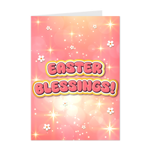 Load image into Gallery viewer, Pink &amp; Gold Sparkles &amp; Flowers - Easter Blessings - Happy Easter Greeting Cards