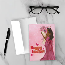 Load image into Gallery viewer, Pink Gown, Butterflies &amp; Flower Bouquet - African American Woman - Bunny Ears - Black Card Shop - Glam Cards