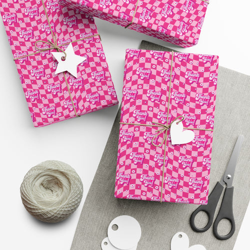 Pink Thank You Gift Wrapping Paper Roll - Wrapped Gifts Sample Photo