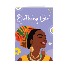 Load image into Gallery viewer, Pure Joy Smiling Birthday Girl - African American Woman - Black Card Shop  - Front