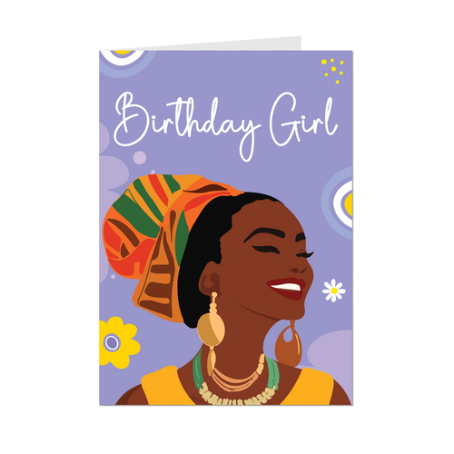 Pure Joy Smiling Birthday Girl - African American Woman - Black Card Shop  - Front