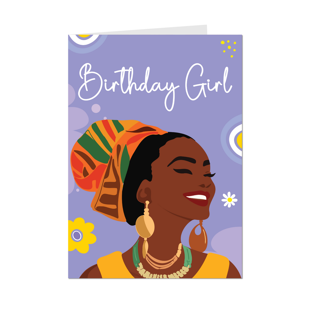 Pure Joy Smiling Birthday Girl - African American Woman - Black Card Shop  - Front