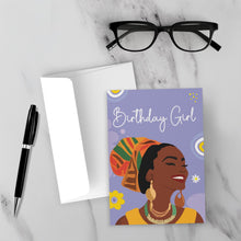 Load image into Gallery viewer, Pure Joy Smiling Birthday Girl - African American Woman - Black Card Shop  - Front With Background