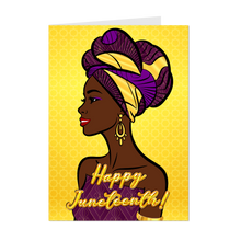 Load image into Gallery viewer, Purple &amp; Gold Smile - Turban Glam - African American Woman - Happy Juneteenth Greeting Card
