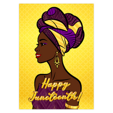 Load image into Gallery viewer, Purple &amp; Gold Smile - Turban Glam - African American Woman - Happy Juneteenth Greeting Card