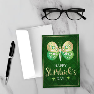 Four Leaf Clovers & Butterfly - Happy St. Patrick's Day Cards with Sample Background