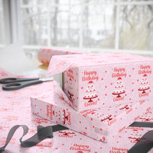 Load image into Gallery viewer, Queen Heart Strawberry Cake - Pink Happy Birthday Gift Wrap Paper Roll - Wrapped Gifts