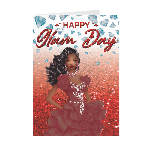 Glamorous Woman Diamonds - Red Gown - African American Valentine's Day Card