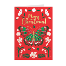 Load image into Gallery viewer, Red &amp; Green Butterfly Merry Christmas Greeting Card