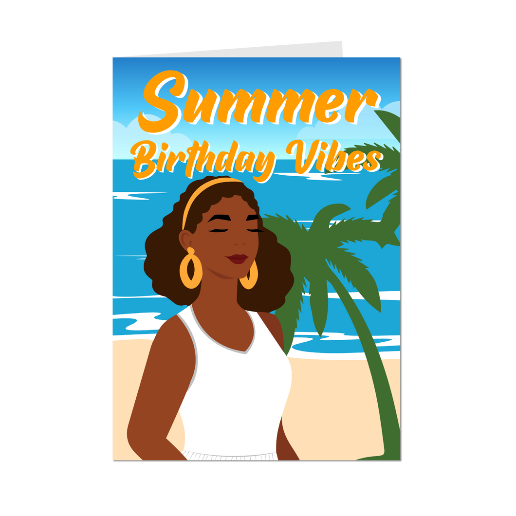 Relaxing Happy Birthday Vibes - Summer Birthday Vibes - Black Card Shop - Front