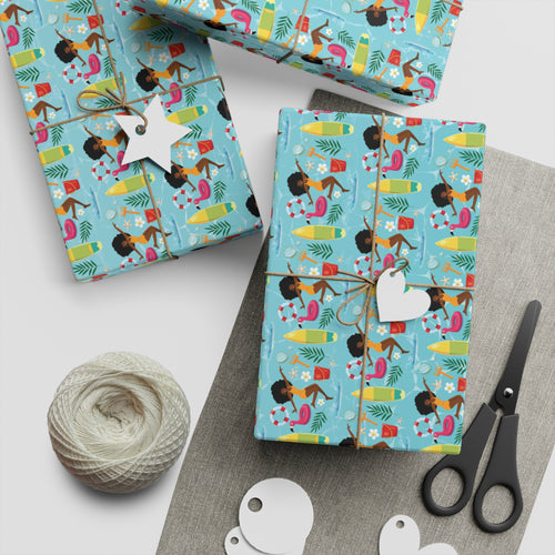 Summer Beach Fun - African American Woman - Gift Wrapping Paper Roll (Afro Hair)