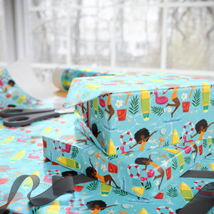 Summer Beach Fun - African American Woman - Gift Wrapping Paper Roll (Afro Hair)