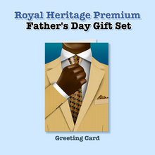 Load image into Gallery viewer, Royal Heritage Premium: Greeting Card + Coffee Mug + Hardcover Journal + Scented Candle + Accessory Bag — African American Father's Day Gift Set