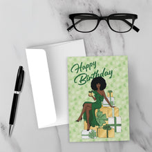 Load image into Gallery viewer, Seeing Green - African American Woman - Happy Birthday Greeting Cards - Afrocentric mockup