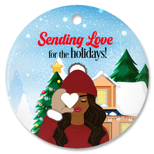 Sending Holiday Love - Heart-Shaped Snow - African American Ornaments