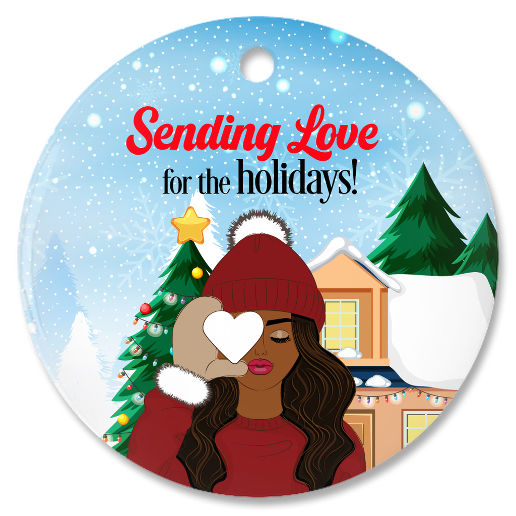 Sending Holiday Love - Heart-Shaped Snow - African American Ornaments