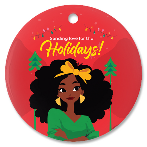 Sending Love for the Holidays - African American Girl - Christmas Porcelain Ornaments