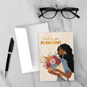 Sending You Flowers - Stylish Black Woman - African American Card Shop - Front (With Background)