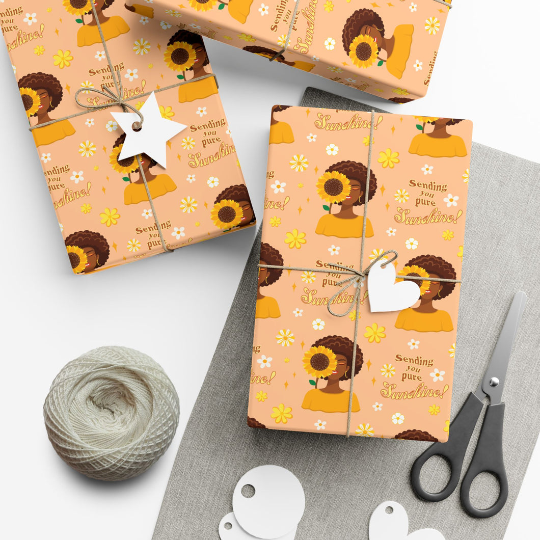 Sending You Pure Sunshine - African American Woman - Yellow Gift Wrapping Paper - Afro Hair
