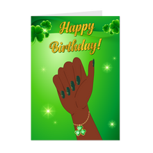 Load image into Gallery viewer, Shamrock Bracelet - Glitter Gold &amp; Green Nail Designs - Happy Birthday Greeting Card - St Patrick's Day front