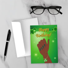 Load image into Gallery viewer, Shamrock Bracelet - Glitter Gold &amp; Green Nail Designs - Happy Birthday Greeting Card - St Patrick's Day mockup