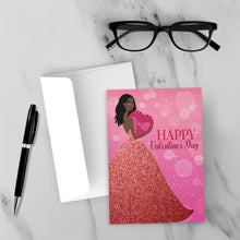 Load image into Gallery viewer, She is Love - Glamorous African American Woman - Valentine's Day Cards (Long Dreadlocks Hairstyle) on a white bacground