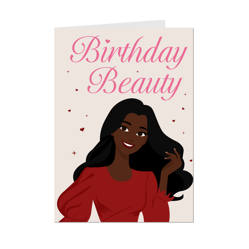 She's A Birthday Beauty - African American Woman - Black Card Shop - Front