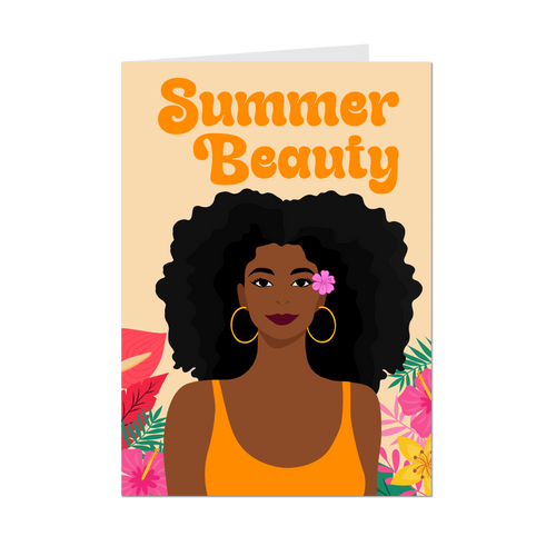 She's A Summer Beauty - African American Woman - Black Card Shop - Front