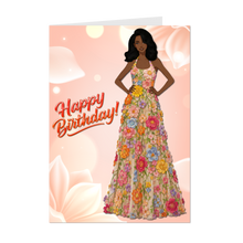 Load image into Gallery viewer, Shoulder Length Hairstyle - Happy Birthday - African American Woman - Birthday Card - Flower Dress