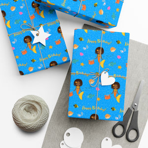 African American Mermaid Blue Gift Wrapping Paper (Short Hairstyle)