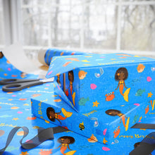 Load image into Gallery viewer, African American Mermaid Blue Gift Wrapping Paper (Short Hairstyle)