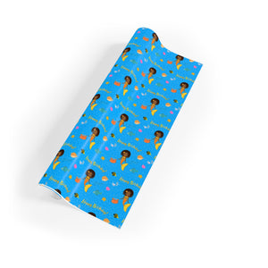 African American Mermaid Blue Gift Wrapping Paper (Short Hairstyle)