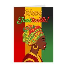 Load image into Gallery viewer, Side Profile - Colorful Turban Glam - Smiling African American Woman - Happy Juneteenth Greeting Card