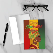 Load image into Gallery viewer, Side Profile - Colorful Turban Glam - Smiling African American Woman - Happy Juneteenth Greeting Card