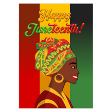 Load image into Gallery viewer, Side Profile - Colorful Turban Glam - Smiling African American Woman - Happy Juneteenth Greeting Card
