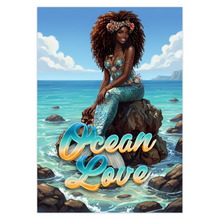Load image into Gallery viewer, Smiling African American American Mermaid - Ocean Love - Happy World Earth Day Greeting Card - Big Textured Hairstyle