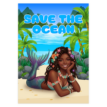 Load image into Gallery viewer, Smiling Black Mermaid - Beach Glam - Save the Ocean - Happy World Earth Day Greeting Card - African American Greeting Cards