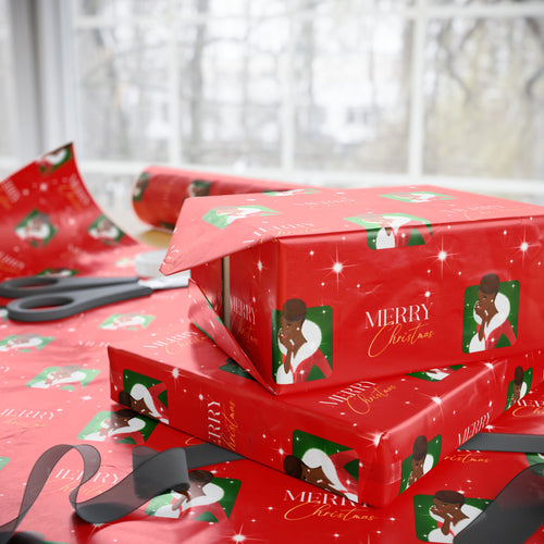 Sparkle Merry Christmas - African American Woman - Gift Wrapping Paper (Updo Hair) - Gift Samples