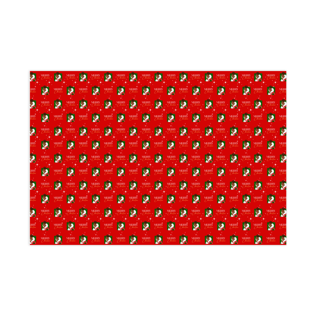 Sparkle Merry Christmas - African American Woman - Gift Wrapping Paper (Updo Hair) - Landscape Close-up