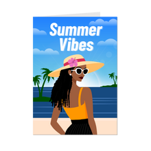 Load image into Gallery viewer, Strike A Pose Summer Vibes - African American Woman - Black Card Shop - Front