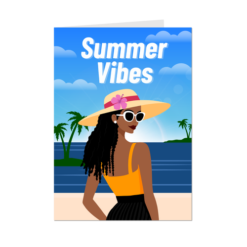 Strike A Pose Summer Vibes - African American Woman - Black Card Shop - Front