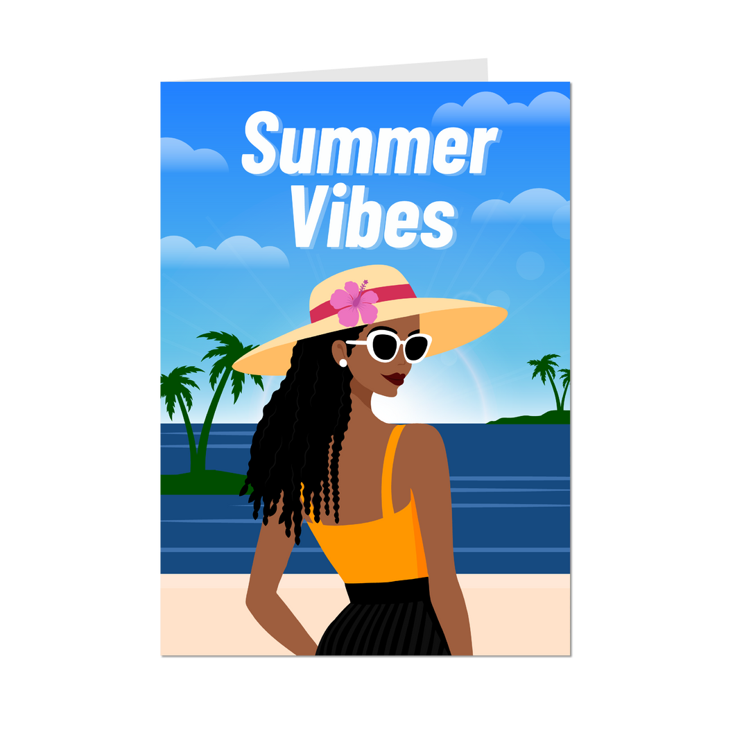 Strike A Pose Summer Vibes - African American Woman - Black Card Shop - Front