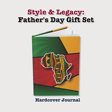 Load image into Gallery viewer, Style &amp; Legacy 4-Piece Gift Set: Greeting Card + Coffee Mug + Hardcover Journal + Accessory Bag — African American Father's Day Gift Set