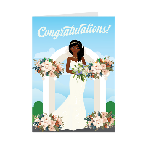 Stylish African American Bride - Floral Congratulations - Wedding Card Shop