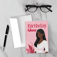 Load image into Gallery viewer, Stylish Birthday Glow - African American Birthday Greeting Card Shop - Front (With Background)