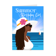 Load image into Gallery viewer, Summer Birthday Boat Day - African American Woman - Happy Birthday Cards - Front