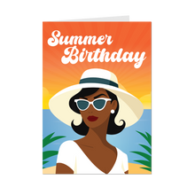 Load image into Gallery viewer, Summer Birthday Sunset - African American Woman - Happy Birthday Cards - Front