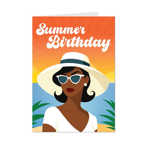 Summer Birthday Sunset - African American Woman - Happy Birthday Cards - Front