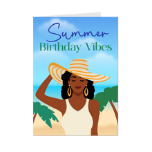 Load image into Gallery viewer, Sun Hat Summer Birthday Vibes - African American Woman - Black Card Shop - Front